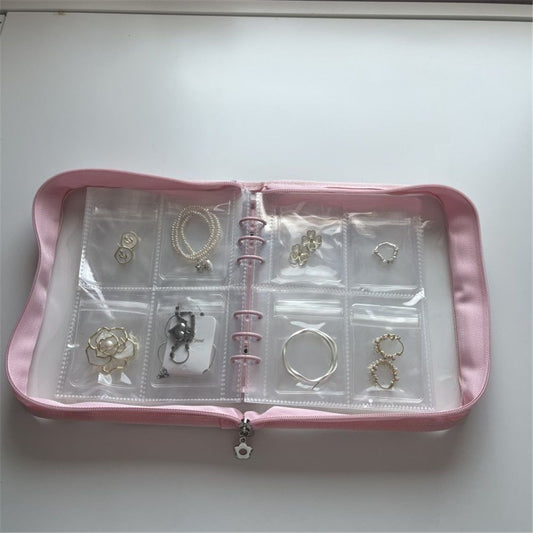 Bracelet Holder Travel Jewelry Organizer Case Transparent Jewelry Storage Book for Earring Necklace Ring with Small Clear Zippered Pouch(Pink 3-inch 4-grid+80 jewelry bags) Kemu |Fashion Home Kitchen Beauty