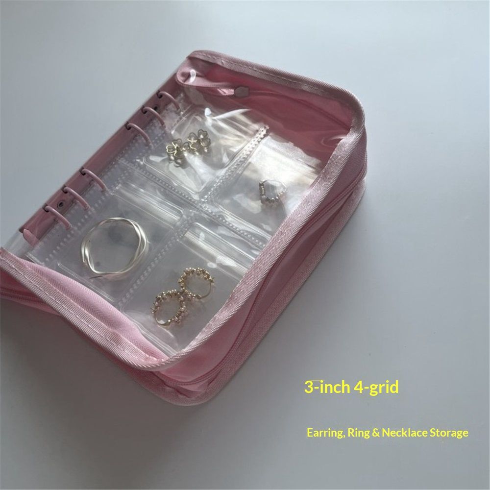Bracelet Holder Travel Jewelry Organizer Case Transparent Jewelry Storage Book for Earring Necklace Ring with Small Clear Zippered Pouch(Pink 3-inch 4-grid+80 jewelry bags) Kemu |Fashion Home Kitchen Beauty