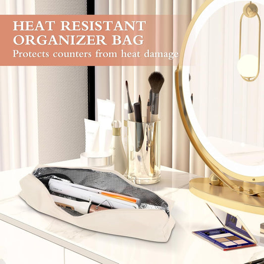 Hot Hair Tools Organizer Bag Portable Travel Heat Resistant Storage Case Pouch for Curling Irons, Flat Irons, Hair Straighteners and Styling Tools(beige) Kemu |Fashion Home Kitchen Beauty