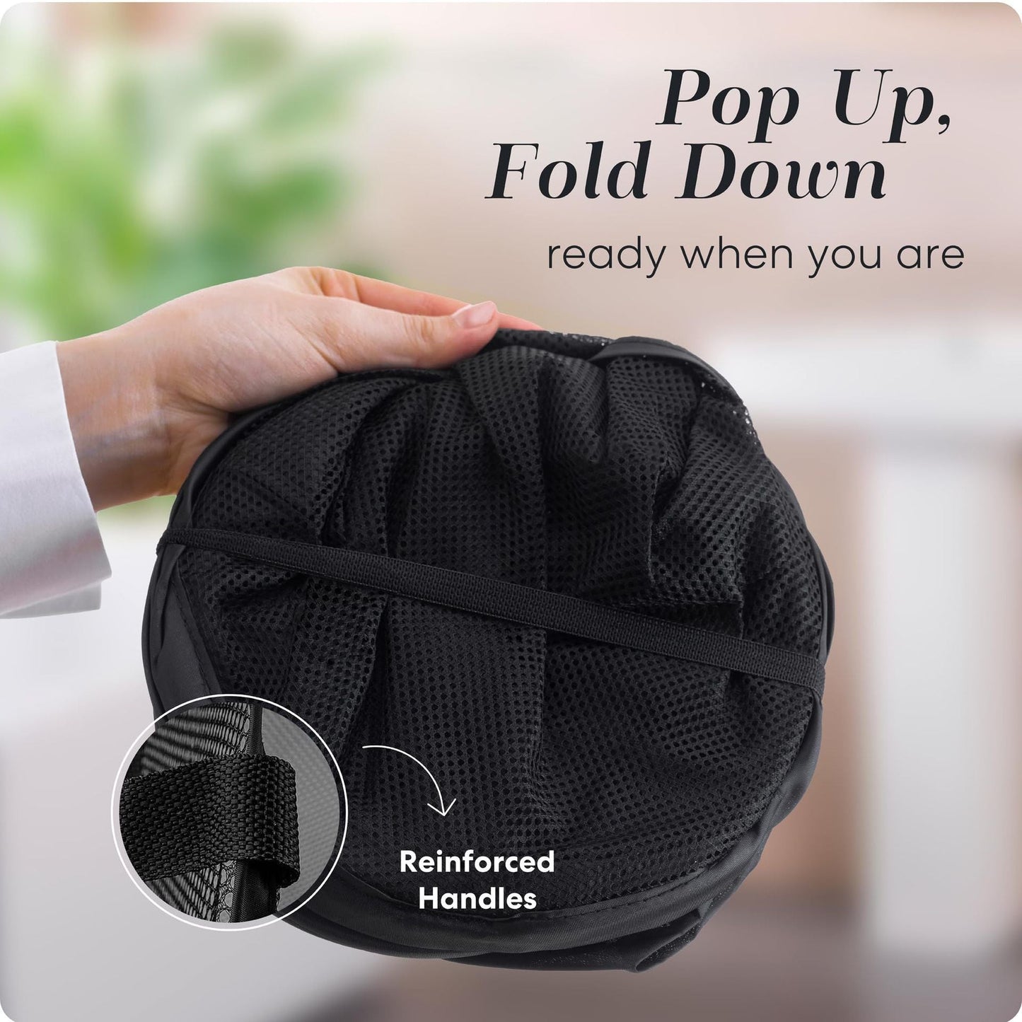 Popup Mesh Laundry Basket, Collapsible and Portable Clothes Washing Laundry Hamper with Reinforced Carry Handle (Black 2pcs) Kemu |Fashion Home Kitchen Beauty