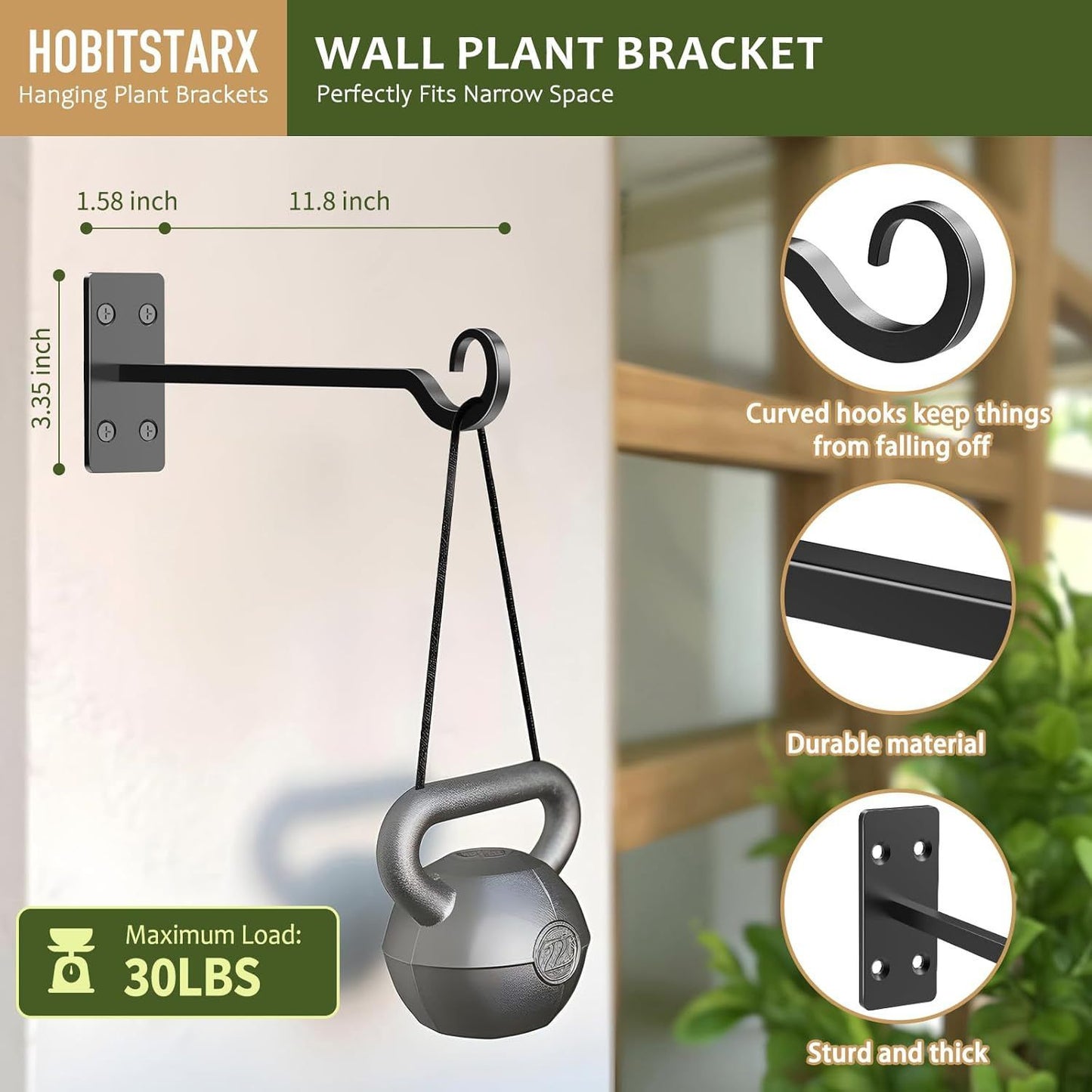 Heavy Duty Plant Hangers Outdoor- Hand-Forged Hanging Plant Brackets - 2 Pack 12 Inch Black Wrought Iron Wall Plant Hooks for Hanging Plants, Lanterns, Bird Feeders Kemu |Fashion Home Kitchen Beauty