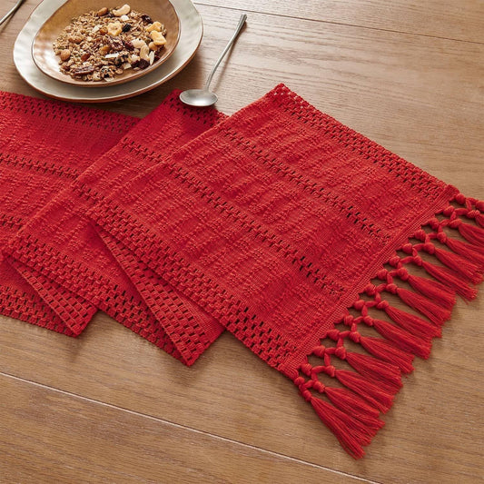 Bohemian style tablecloth, red tassel tablecloth, 140cm long, farmhouse woven home decoration, red 140*33cm Kemu |Fashion Home Kitchen Beauty