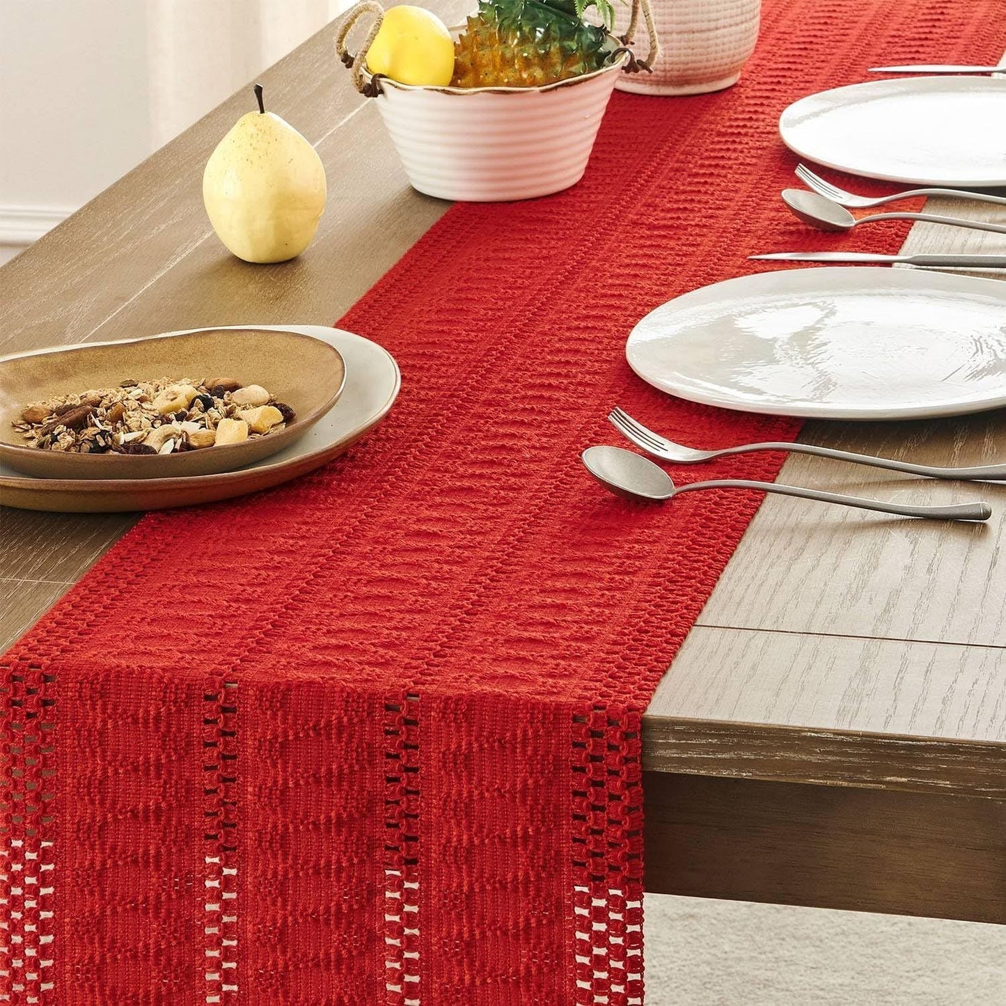 Bohemian style tablecloth, red tassel tablecloth, 140cm long, farmhouse woven home decoration, red 140*33cm Kemu |Fashion Home Kitchen Beauty