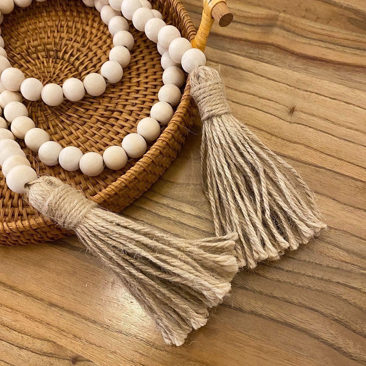 Farmhouse Beads Wood Bead Garland with Tassels Rustic Country Decor Boho Beads Big Wall Hanging Decor (2 Pack) Kemu |Fashion Home Kitchen Beauty
