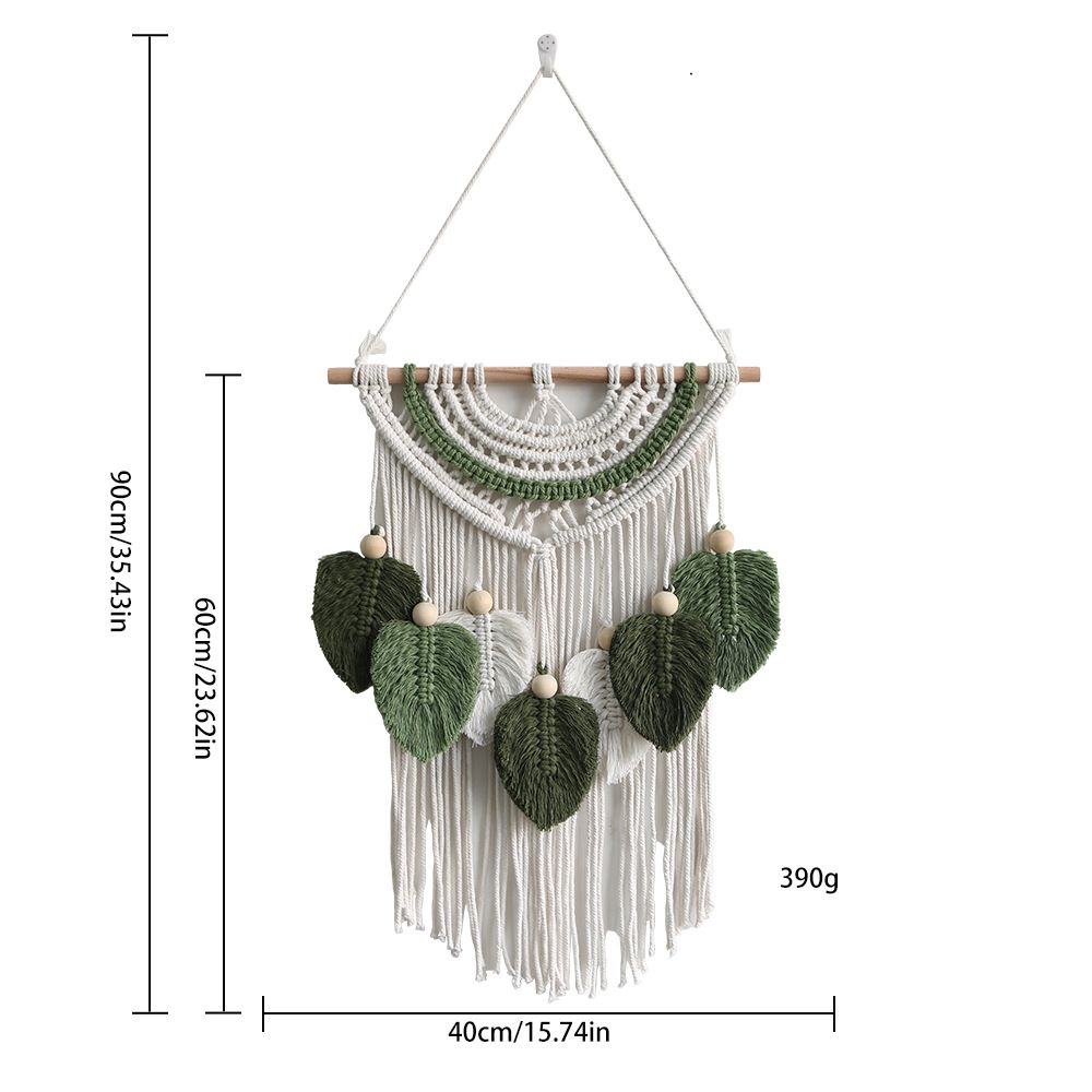 Leaves Woven Tapestry Leaf Tassel Boho Craft Chic Backdrop Macrame Wall Hanging Home Decoration for Home Dorm Wedding Bedroom Kemu |Fashion Home Kitchen Beauty