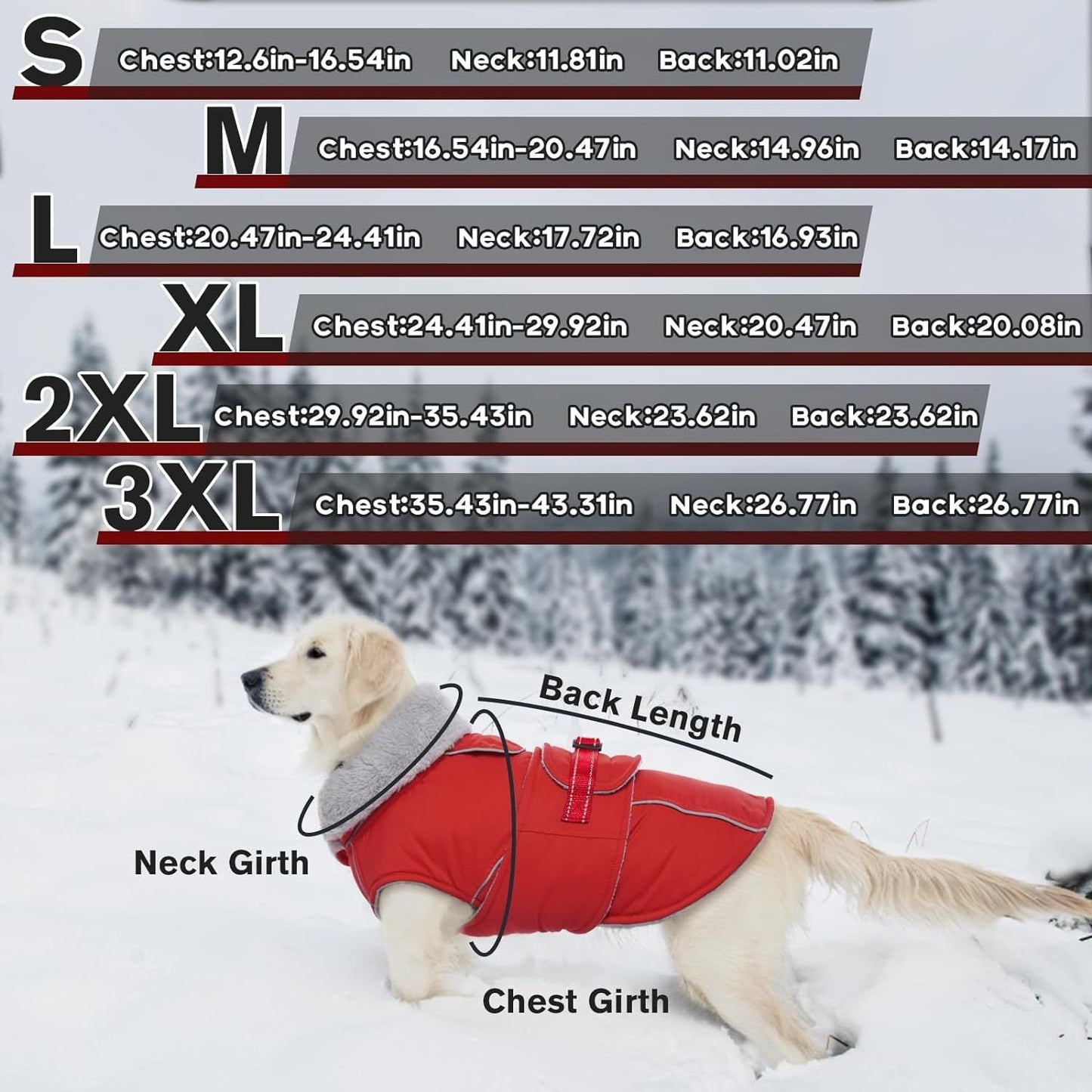 Warm Dog Coat Waterproof Dog Jacket Reflective Vest with Adjustable Buckle Hook & Loop, Windproof Winter Jacket Dogs Coats for Small Medium Large Dogs, Red,L Kemu |Fashion Home Kitchen Beauty
