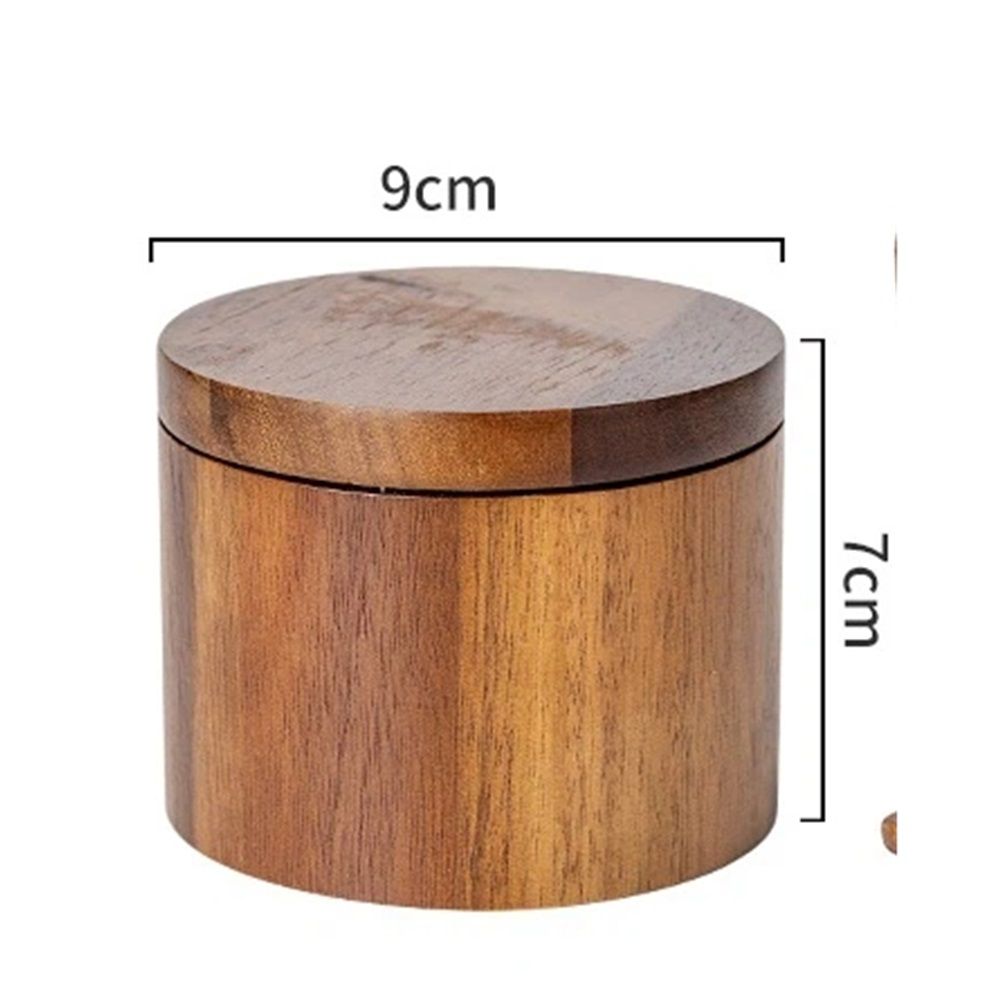 Acacia Wood Salt Jar with Lid & Spoon – Wooden Seasoning Box for Kitchen Kemu |Fashion Home Kitchen Beauty