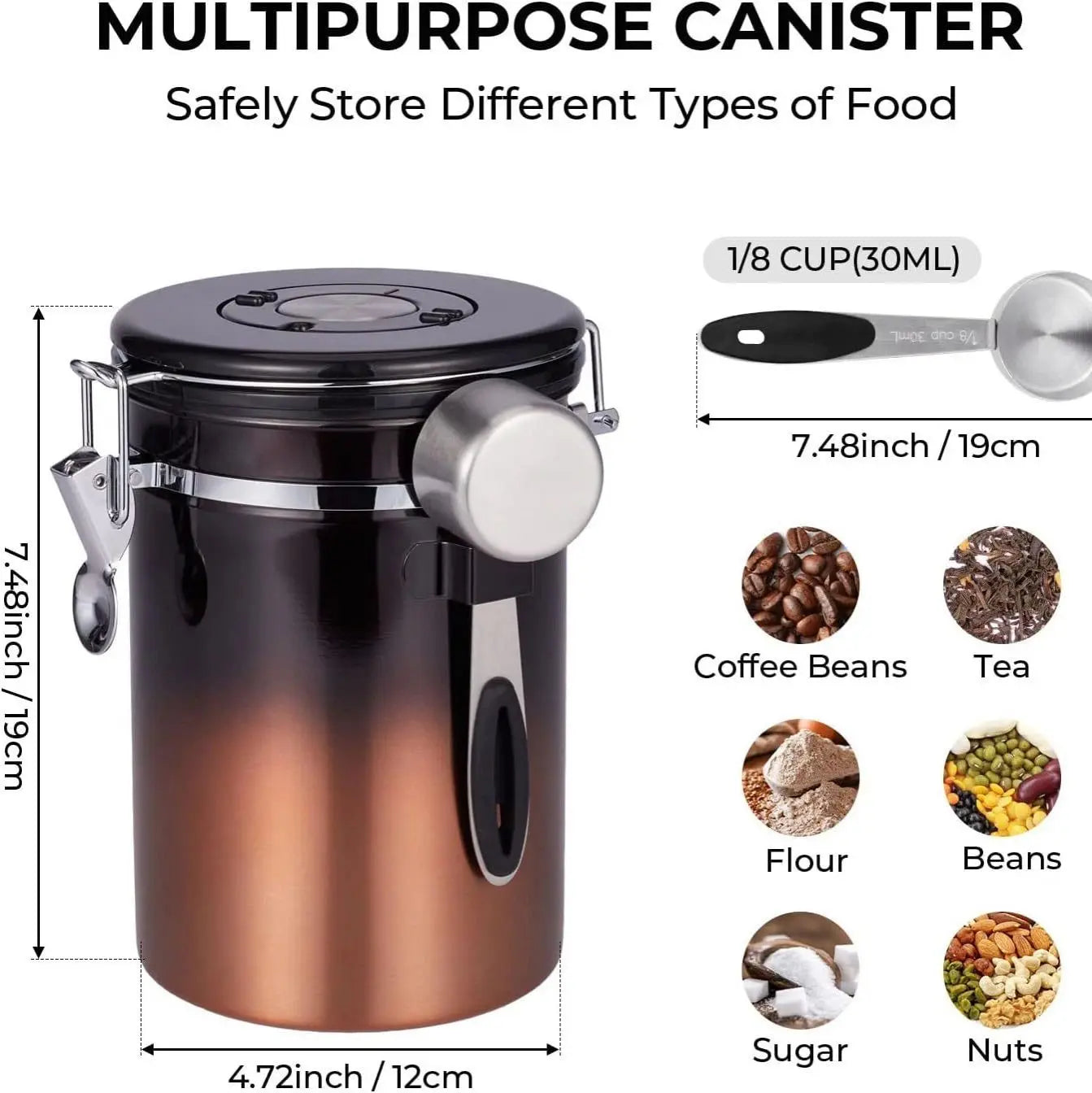 Coffee Canister for ground coffee with Date Tracker, 304 Stainless Steel Kitchen Food Airtight storage container for Coffee Beans or Grounds, Tea, Sugar(1.8L -Gradient) Kemu |Fashion Home Kitchen Beauty