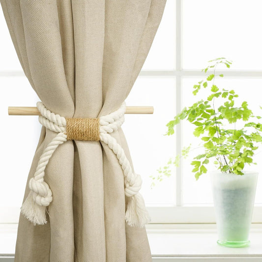 Curtain Tiebacks Rustic Holdbacks for Drapes, Farmhouse Tie Backs for Curtains, Cotton Jute Rope with Wood Club, Natural Boho Decor Shabby Chic Drapery Holder, -2Pack Kemu |Fashion Home Kitchen Beauty