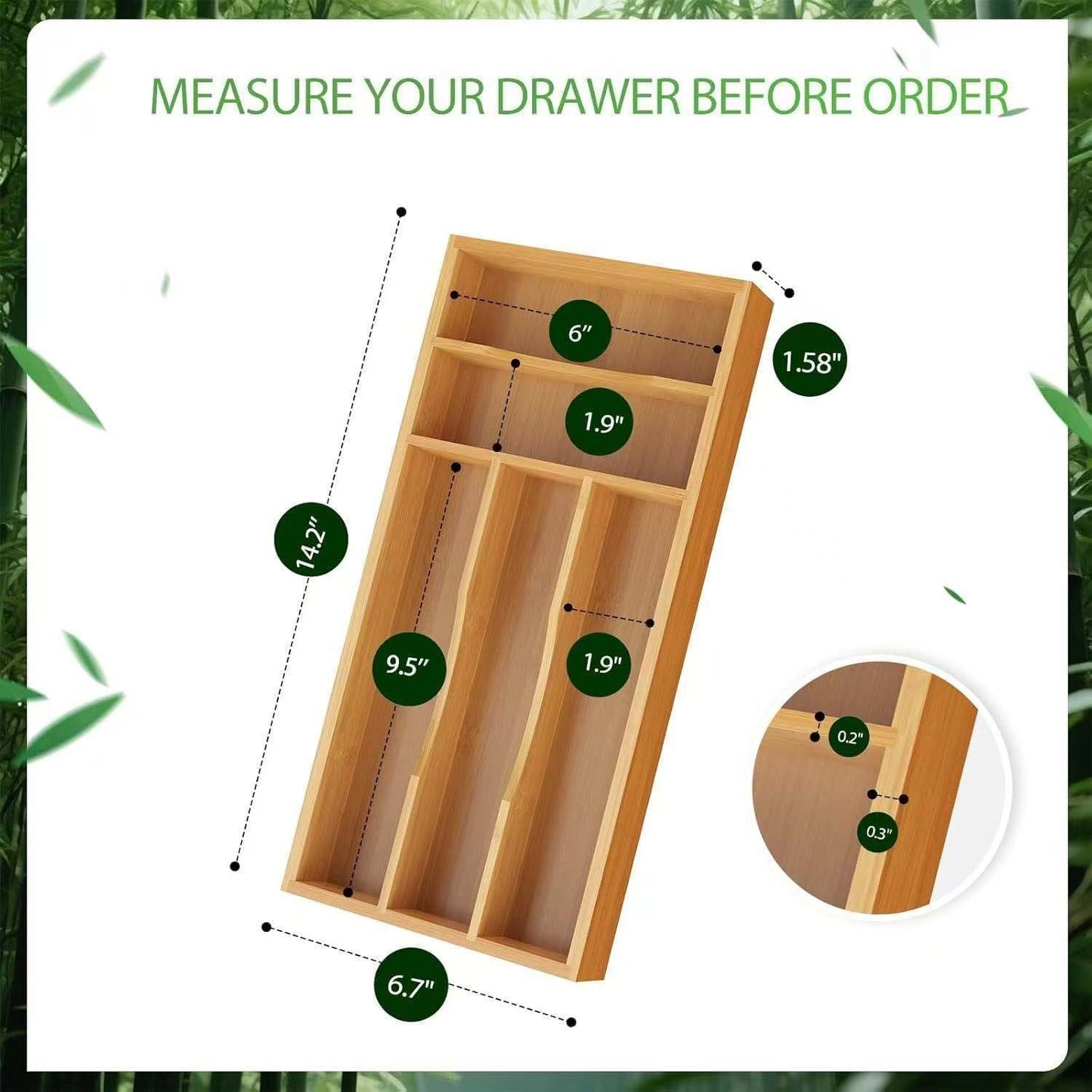 Bamboo Kitchen Drawer Silverware Organizer, Silverware Utensils Tray Holder for Small Drawer, Wood Caddy for Flatware Cutlery Knives 5-Slots Kemu |Fashion Home Kitchen Beauty