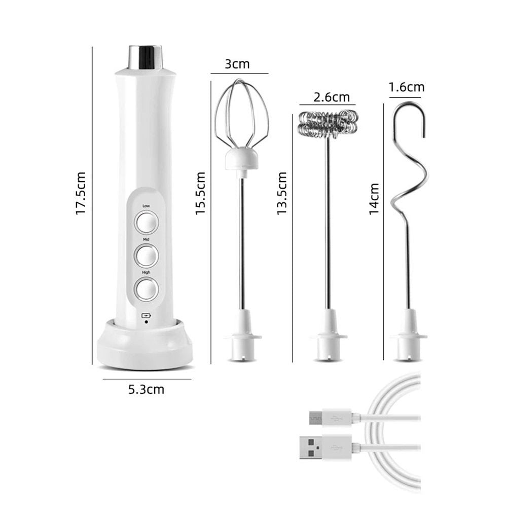 Handheld Rechargeable, Drink Mixer Electric Whisk for Coffee, Detachable With 3 Stainless Whisks, Hand Mixer for Lattes, Cappuccino, Matcha, Egg, ( White) Kemu |Fashion Home Kitchen Beauty