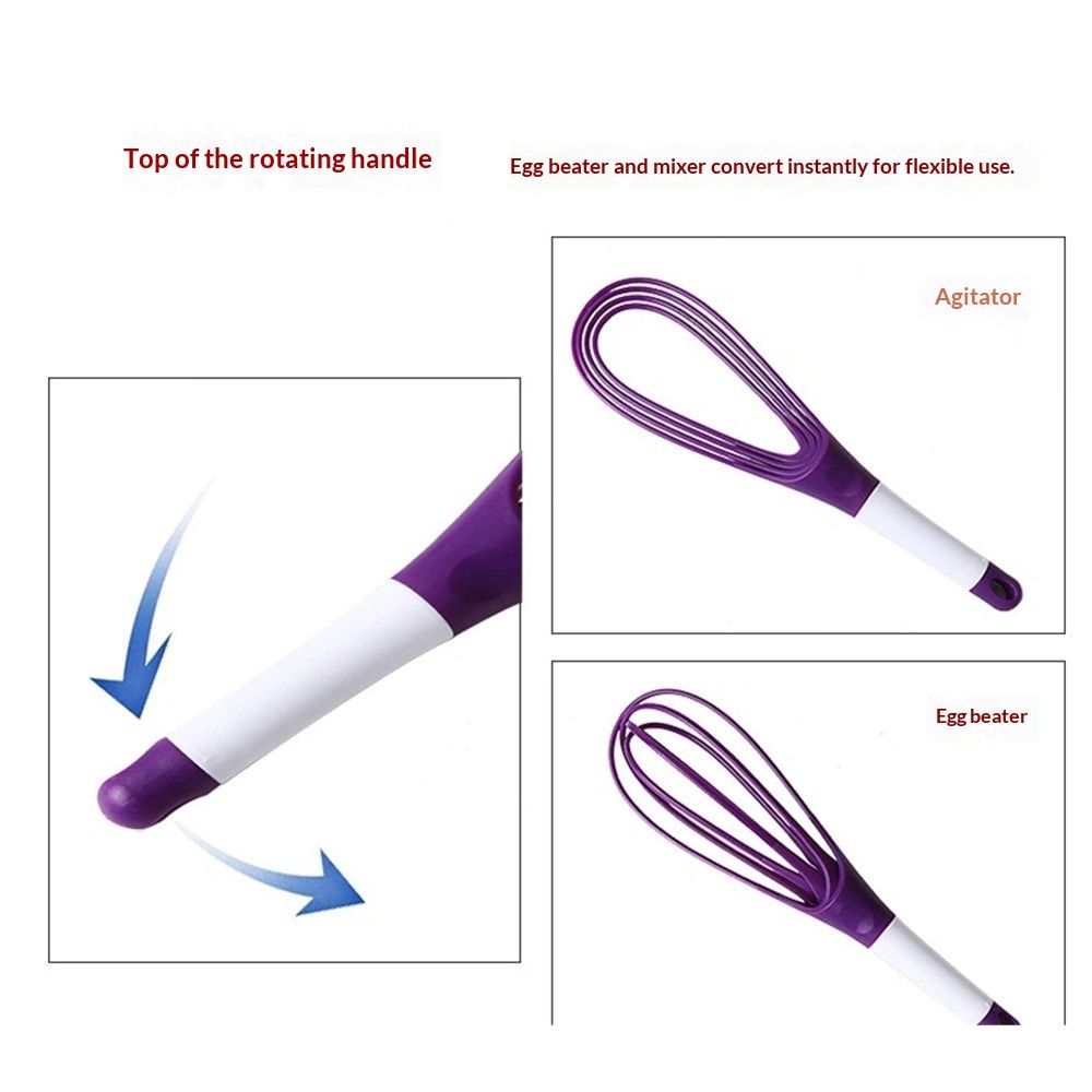 2pcs Kitchen Twist Whisk, 29CM Plastic Flat Balloon Whisk Thick Wire Egg Frother Beater Non Stick Cookware For Cooking Blending Whisking Stirring, Purple+Red Kemu |Fashion Home Kitchen Beauty