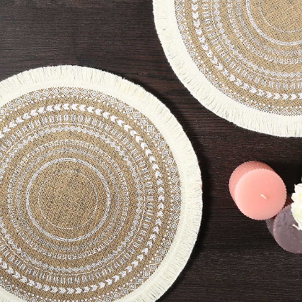 Placemats Set of 4 - Boho Cotton Woven Round Tassels Table Mats for Dining Room Kitchen Table Decor(Tassel circular pattern) Kemu |Fashion Home Kitchen Beauty