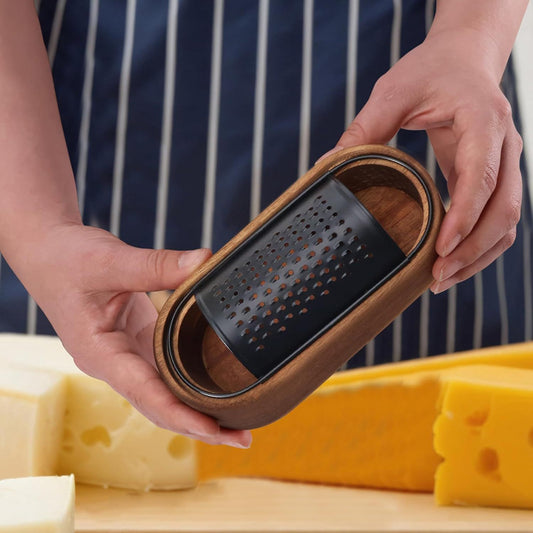 Acacia wood cheese grater, black multifunctional stainless steel fruit and vegetable cheese grater box, grater, kitchen tool(Without Handle) Kemu |Fashion Home Kitchen Beauty