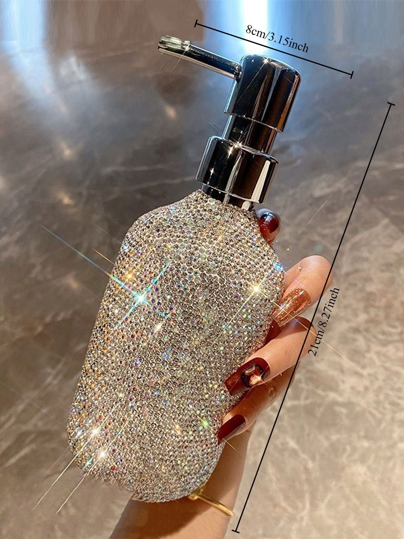 Bling Glass Soap Dispenser with Rust Proof Stainless Steel Pump,Refillable Liquid Hand Wash Bottle for Bathroom Kitchen,Sparkle Decorative Shower Dispenser-500ml Kemu |Fashion Home Kitchen Beauty