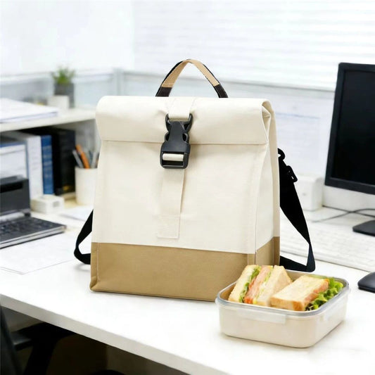 Insulated Lunch Bag Rolltop Lunch Box Medium Lunch Cooler Tote for Women, Girls, Teens and Adults (White) Kemu |Fashion Home Kitchen Beauty