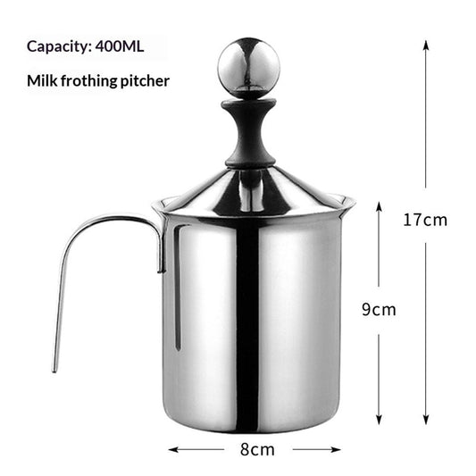 Milk Frother, Stainless Steel Manual Milk Foamer, Handheld Coffee Milk Frothing Pitchers, Manual Operated, with Double froth screen, for Cappuccino Coffee Latte Hot Chocolate (400ML) Kemu |Fashion Home Kitchen Beauty