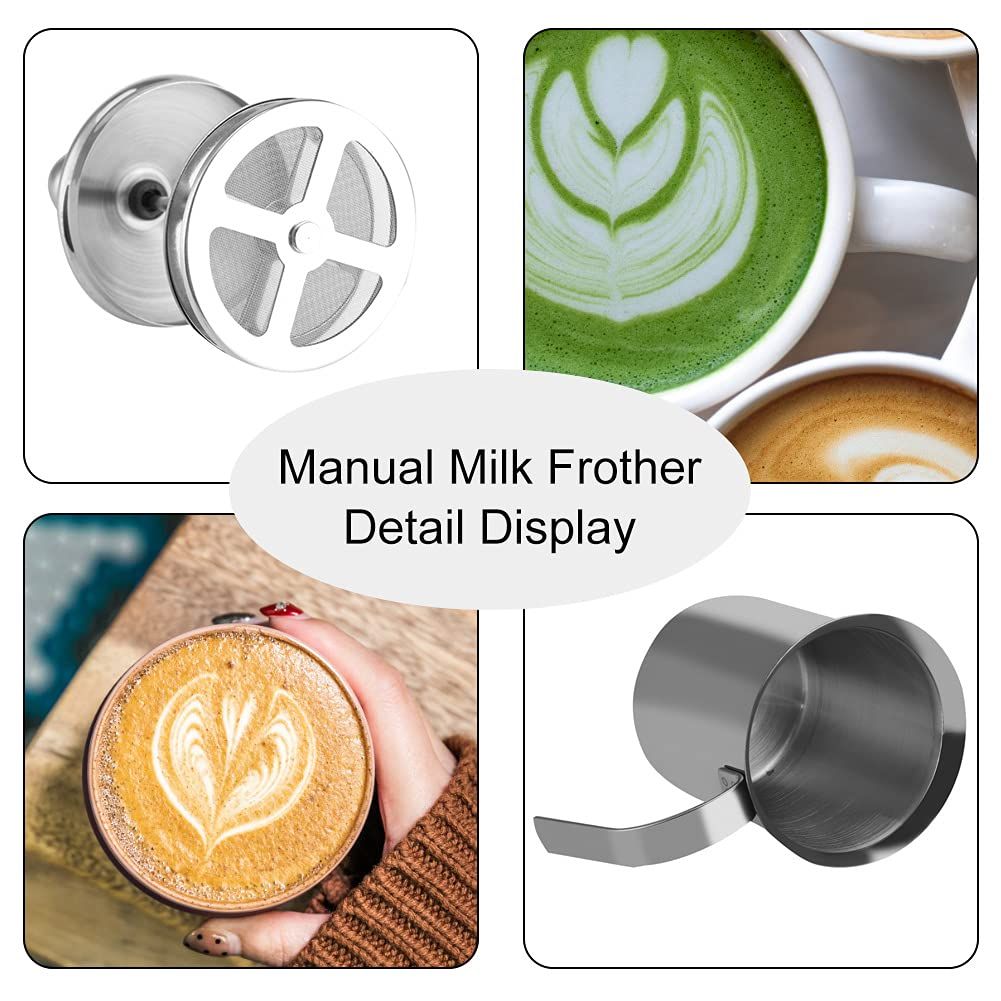 Milk Frother, Stainless Steel Manual Milk Foamer, Handheld Coffee Milk Frothing Pitchers, Manual Operated, with Double froth screen, for Cappuccino Coffee Latte Hot Chocolate (400ML) Kemu |Fashion Home Kitchen Beauty