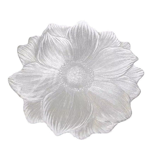 Silver Placemats 15" Set of 6, Pressed Lotus Flower Design, Washable & Non-Slip pvc - Perfect for Dinner, Holiday, Wedding Decor & Party Table Settings Kemu |Fashion Home Kitchen Beauty