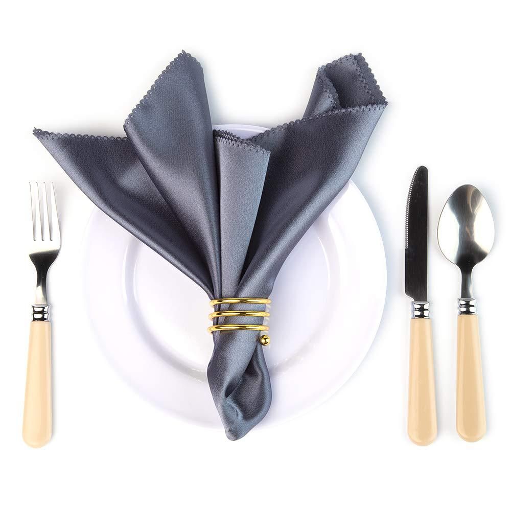Satin Cloth Napkins and Napkin Rings Set of 12, Smooth Fabric Table Napkins and Napkin Holder for Wedding, Birthday Dinner Party, Family Gatherings, Table Decor (gold) Kemu |Fashion Home Kitchen Beauty