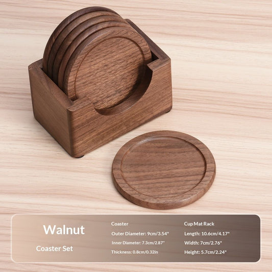 Coasters for Drinks Coffee Table Walnut Drink Coasters Set 6 PCS Wood Cup Coasters 3.5 Inch Non-Slip Round Wooden Coffee Mats with Holder for Bar Party Kemu |Fashion Home Kitchen Beauty