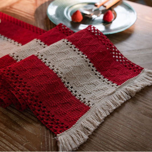 Table Runner for Home Decor with Tassels 72 Inches Long Farmhouse Red Rustic Boho Table Runner Table Decoration for Living Room Bridal Shower(12x72 Inches) Kemu |Fashion Home Kitchen Beauty