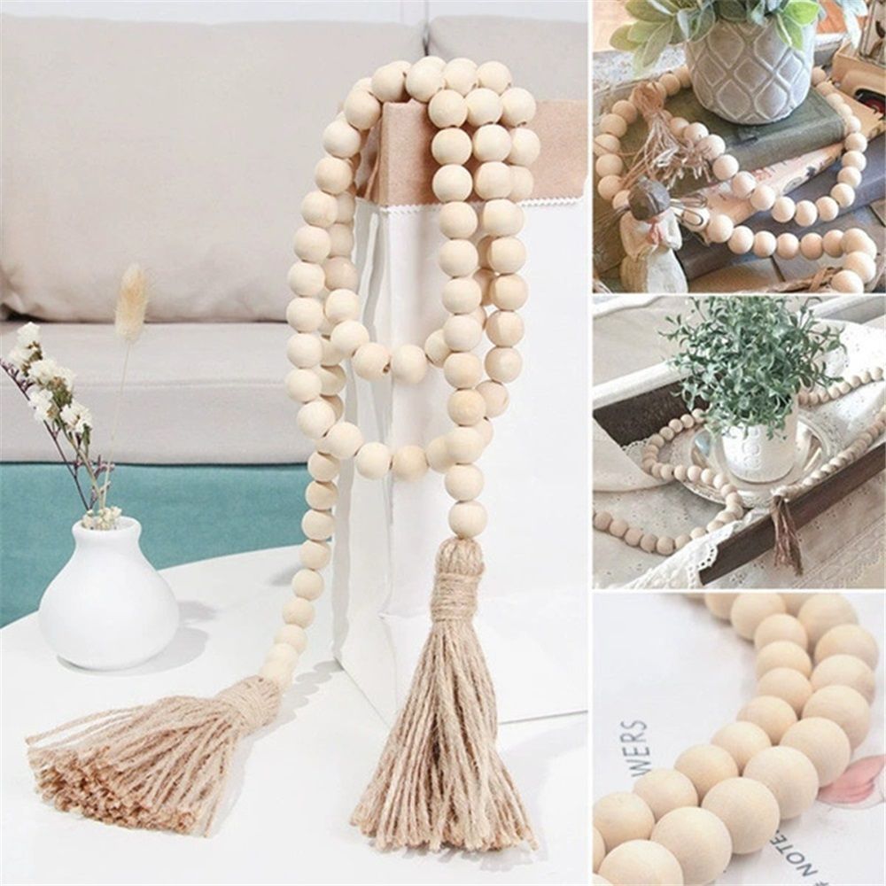 2 pack 58in Wood Bead Garland with Tassels, Farmhouse Rustic Country Decor Prayer Boho Wall Hanging Decoration (Nature) Kemu |Fashion Home Kitchen Beauty