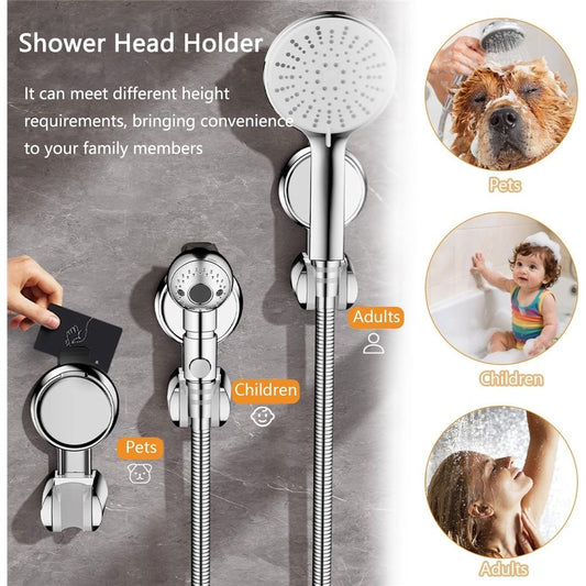 2 pack Shower Head Holder - Strong Suction Cup No Drilling Showerhead Bracket Waterproof Handheld Shower Holder, Adjustable Wand Holder for RV, Kids, Bathroom (Silver) Kemu |Fashion Home Kitchen Beauty