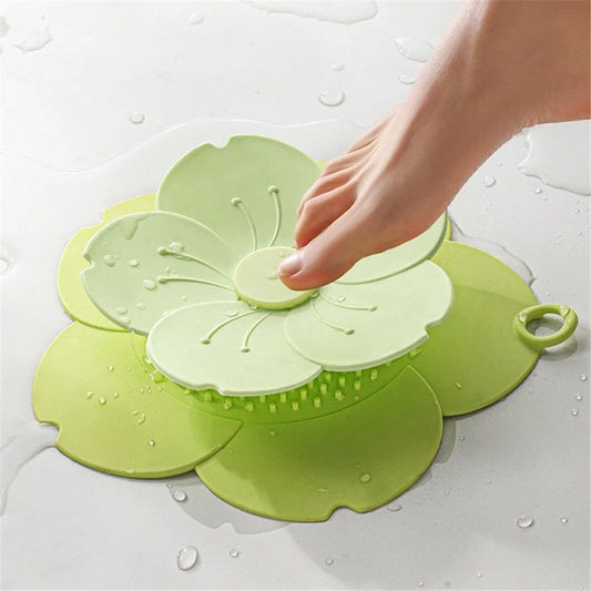 2 pack PVC Bathtub Drain Cover/Strainer - Dual Use Tub Stopper & Floor Drain Protector - Flower Shape Hair Catcher (Green) Kemu |Fashion Home Kitchen Beauty