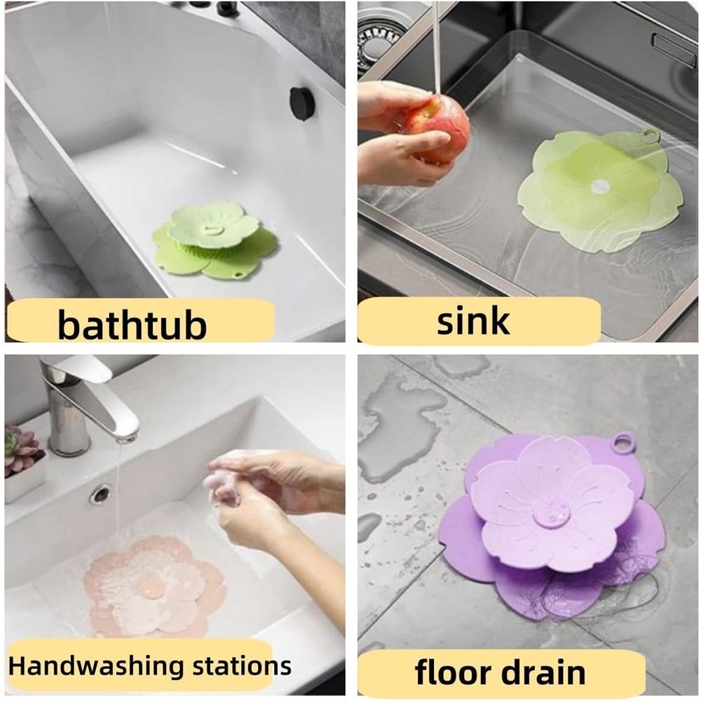 2 pack PVC Bathtub Drain Cover/Strainer - Dual Use Tub Stopper & Floor Drain Protector - Flower Shape Hair Catcher (Green) Kemu |Fashion Home Kitchen Beauty