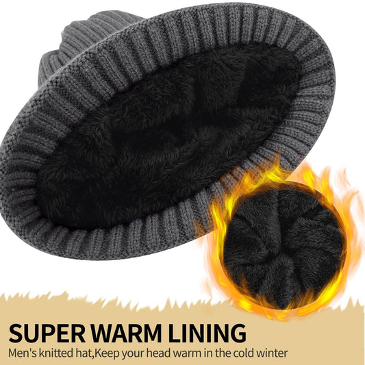 Unisex dark gray warm knitted winter hat, fleece lining, soft and warm, ski hat, narrow brim, suitable for cold weather. Kemu |Fashion Home Kitchen Beauty