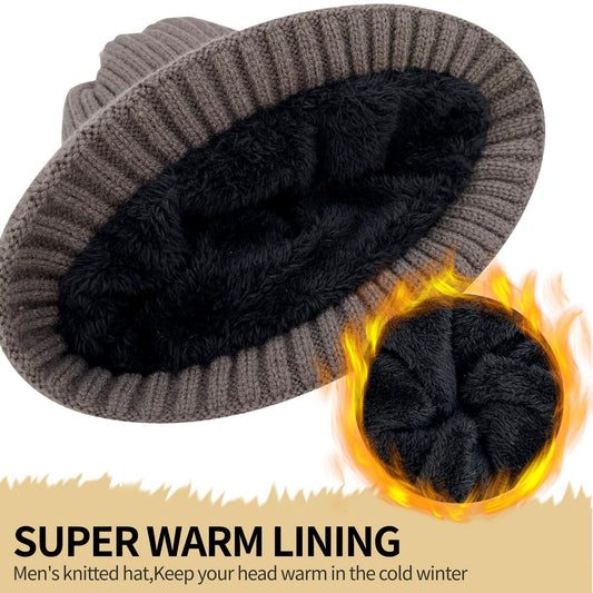 Unisex brown warm knitted winter hat, fleece lining, soft and warm, ski hat, narrow brim, suitable for cold weather. Kemu |Fashion Home Kitchen Beauty