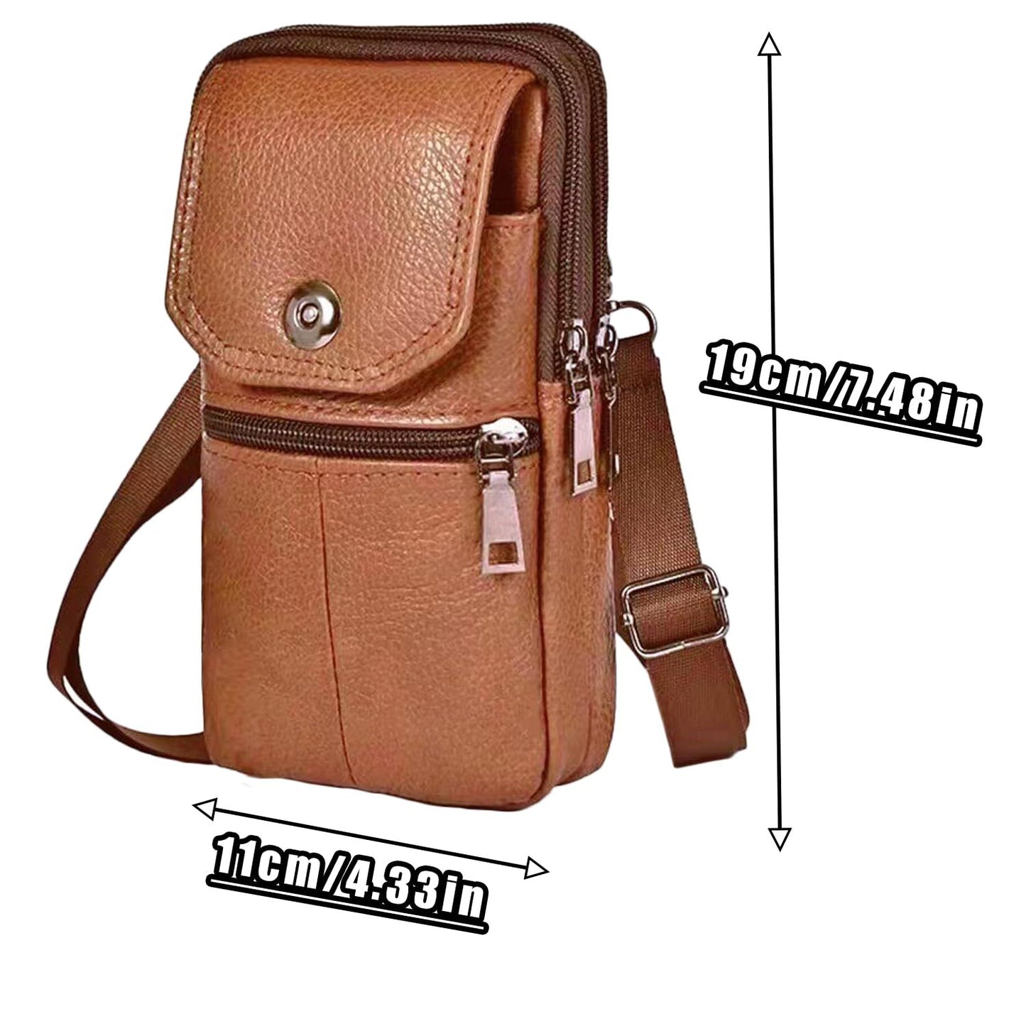 Brown genuine Leather Men’s Crossbody Waist Bag, Multifunctional Belt Pouch, Portable Outdoor Phone & ID Card Holder, Casual Fanny Pack for Daily‑use