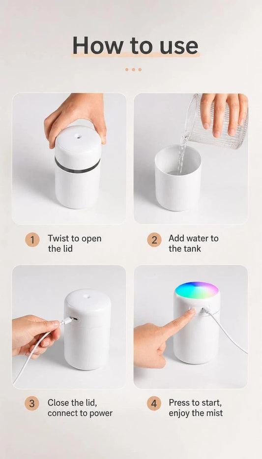 USB Mini Humidifier 300ML Dual Cotton Wicks Grey Boxed, Christmas Gift Kemu |Fashion Home Kitchen Beauty
