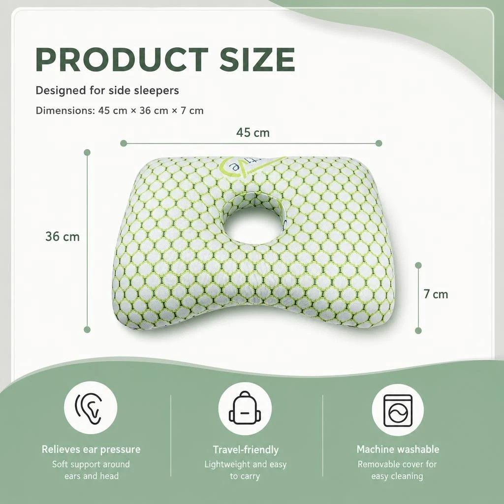 Ear Care Pillow With Central Hole 39x28x6, Lawson Green, Soft Comfort Sleep Cushion Kemu |Fashion Home Kitchen Beauty