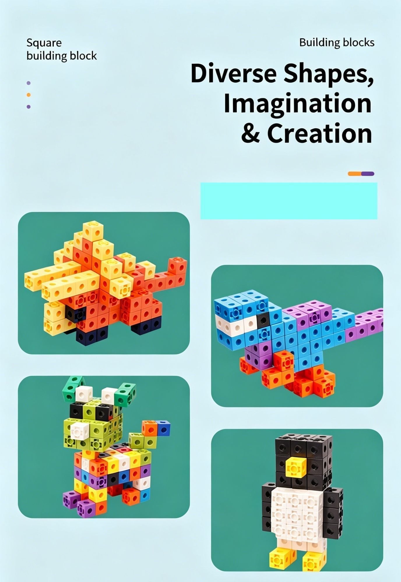50pcs 10 Colors Mixed PP Square Building Blocks Kemu |Fashion Home Kitchen Beauty