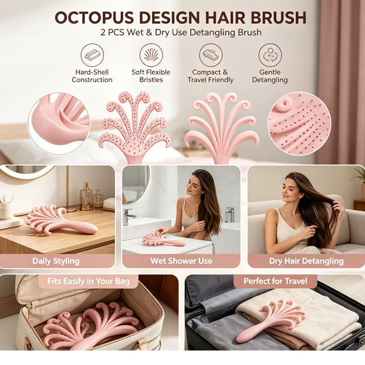 Light Pink Octopus Scalp Massage Brush Gentle Volumising Wet & Dry 2Pcs Kemu |Fashion Home Kitchen Beauty