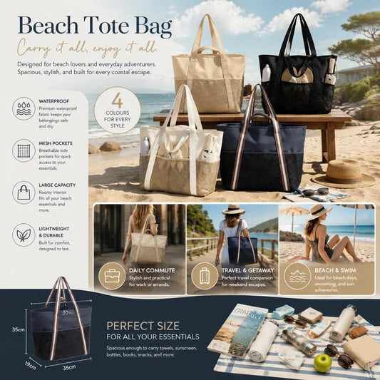 Solid Black Multi-purpose Waterproof Tote Large Beach Handbag Kemu |Fashion Home Kitchen Beauty