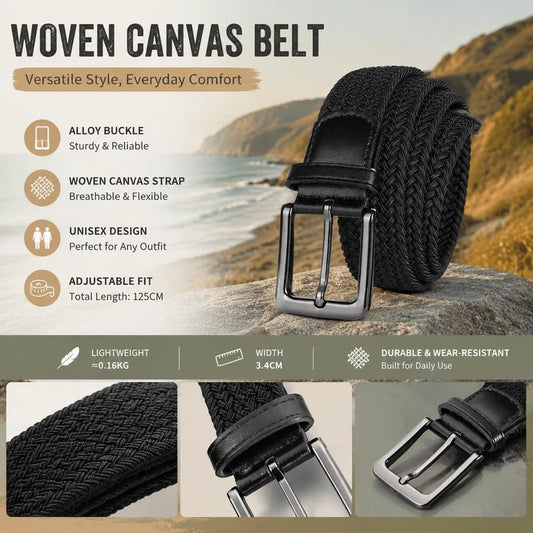 Double Black Grey Canvas Waist Strap 125cm Elastic Stretch Unisex Golf Belt Kemu |Fashion Home Kitchen Beauty