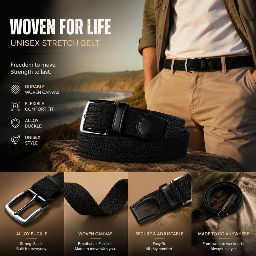 Double Black Grey Canvas Waist Strap 125cm Elastic Stretch Unisex Golf Belt Kemu |Fashion Home Kitchen Beauty