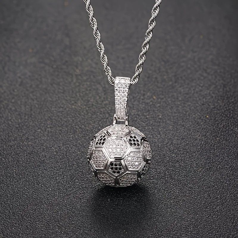 Football Hollow Pendant Necklace, Synthetic Zirconia Setting, Hip Hop Sporty Style, Trendy and Versatile.(silver) Kemu |Fashion Home Kitchen Beauty