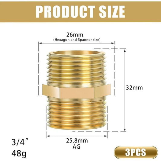 3 Pcs Double Nipple Thread Outdoor in Brass Rust, Robust and Anti-Double Hexagonal Nipple Fittings in Brass Suitable for Drinking Water, 0.75 Inch Kemu |Fashion Home Kitchen Beauty