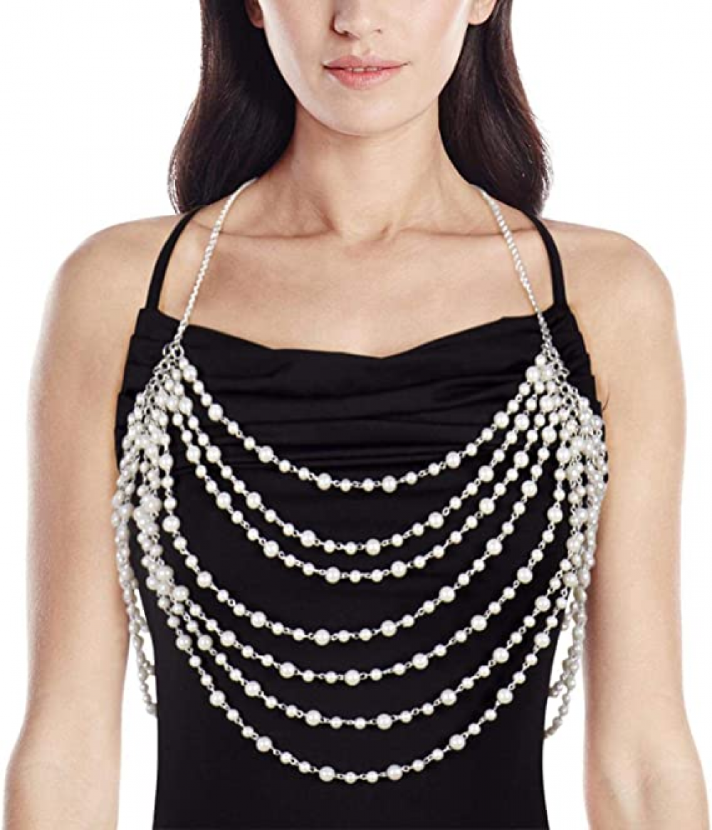 Sexy Body Chain, Multi-layer Pearl Necklace for Back, Waist, Beach Bikini, Fashion, Backless Dress, Strap, Bridal Jewelry (Gold) Kemu |Fashion Home Kitchen Beauty