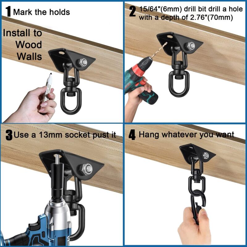 360° Swivel Hanging Chair Ceiling Mount, Swing, Suspension, Hook with Screws for Concrete, Wood, Playground, Porch, Trapeze Seat, Yoga Kemu |Fashion Home Kitchen Beauty