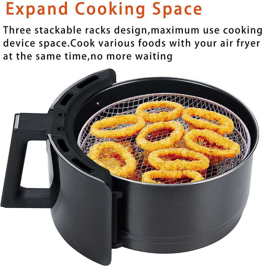 3pcs Air Fryer Basket Rack Stainless Steel Compartment, silver