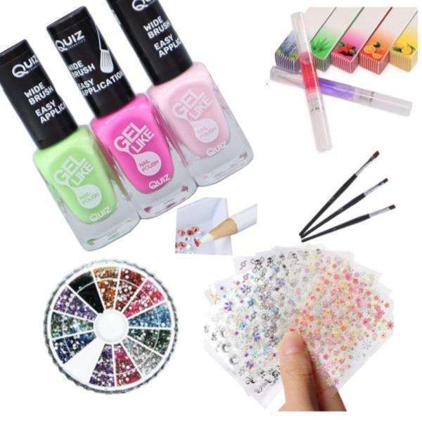 Nail kit with polish, rhinestones, and stickers, MultiColor Kemu |Fashion Home Kitchen Beauty