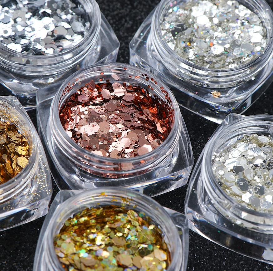 6pcs multi-color nail glitter decorations Kemu |Fashion Home Kitchen Beauty