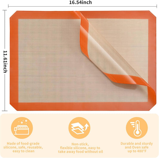 2-Pack Silicone Baking Mats – Non-Stick Reusable BPA-Free Oven Liners, 100% Food-Grade Silicone, Fit Half Sheet Pans (16.54" x 11.62") for Cookies, Pastry & More Orange/Beige, 0.4mm Kemu |Fashion Home Kitchen Beauty