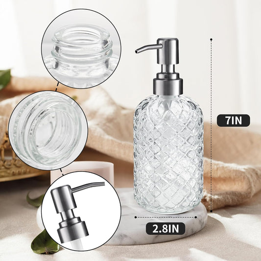 14 Oz Refillable Glass Soap Dispenser with Rust Proof Stainless Steel Pump, for Dispense Hand soap, Body wash, Lotion Kemu |Fashion Home Kitchen Beauty