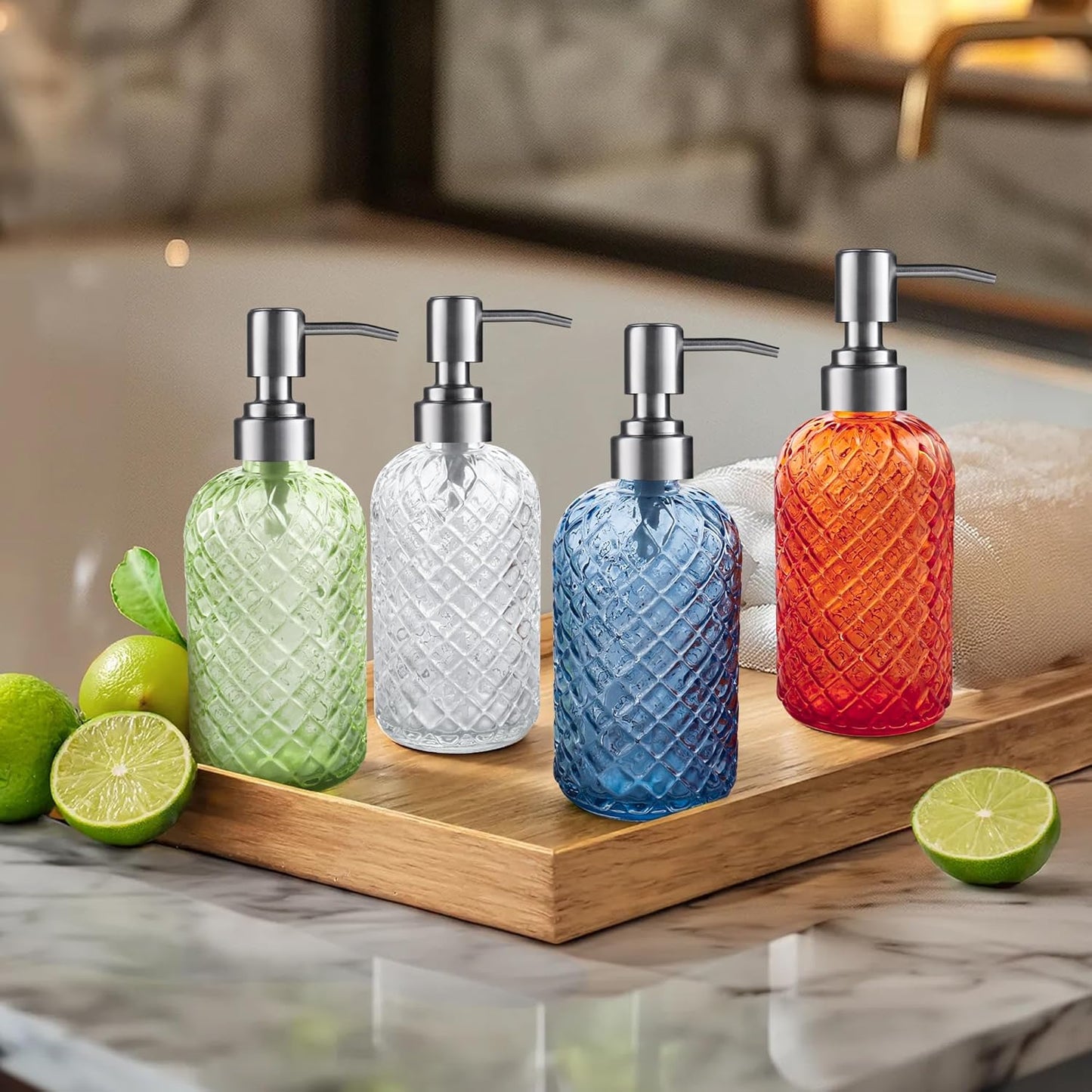 14 Oz Refillable Glass Soap Dispenser with Rust Proof Stainless Steel Pump, for Dispense Hand soap, Body wash, Lotion Kemu |Fashion Home Kitchen Beauty